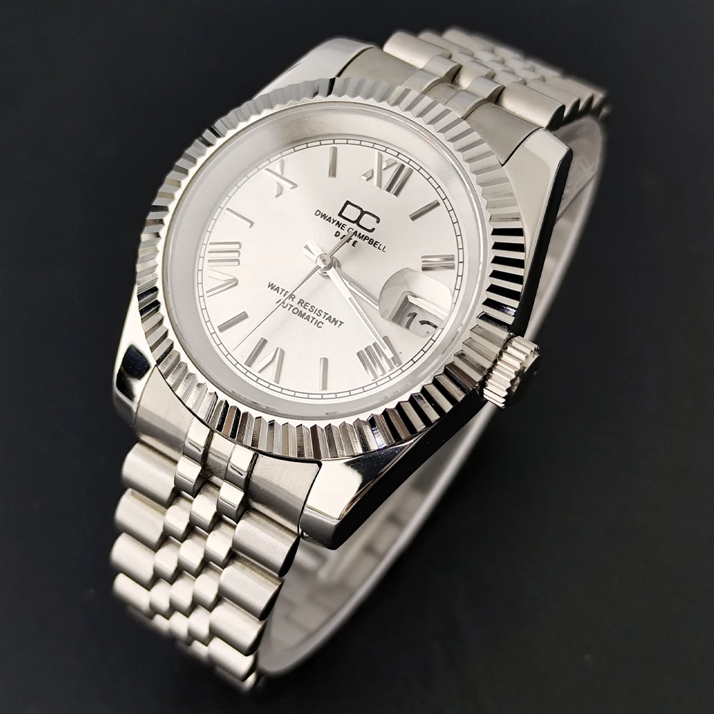 Dwayne Campbell New Mechanical Wristwatches NH35 Movement Sapphire Glass Silvery Stainless Steel Watches For Man Automatic Watch