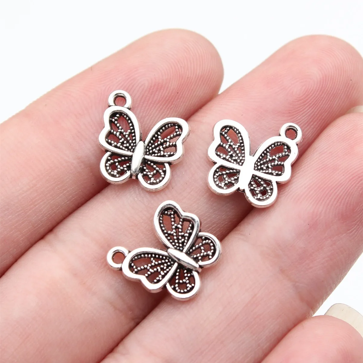 20Pcs/Lot Charms Butterfly 13x12mm Antique Silver Color Pendants DIY Crafts Making Findings Handmade Tibetan Jewelry