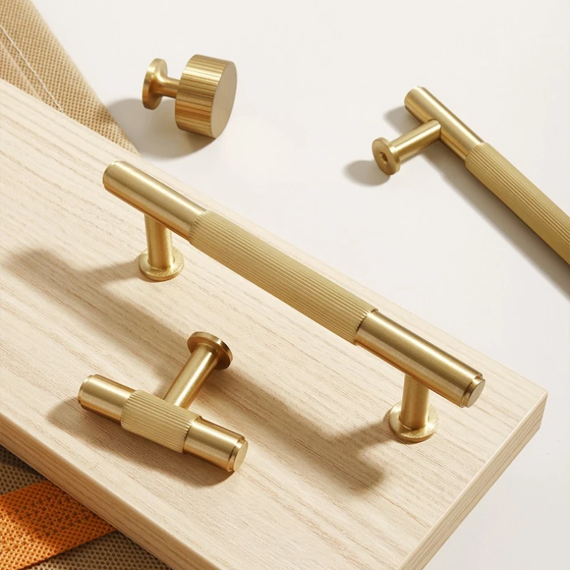 Hardware, tiradores de puertas de armario, varilla redonda moleteada, manija de puerta de muebles de latón tallado, perillas de cajón de gabinete