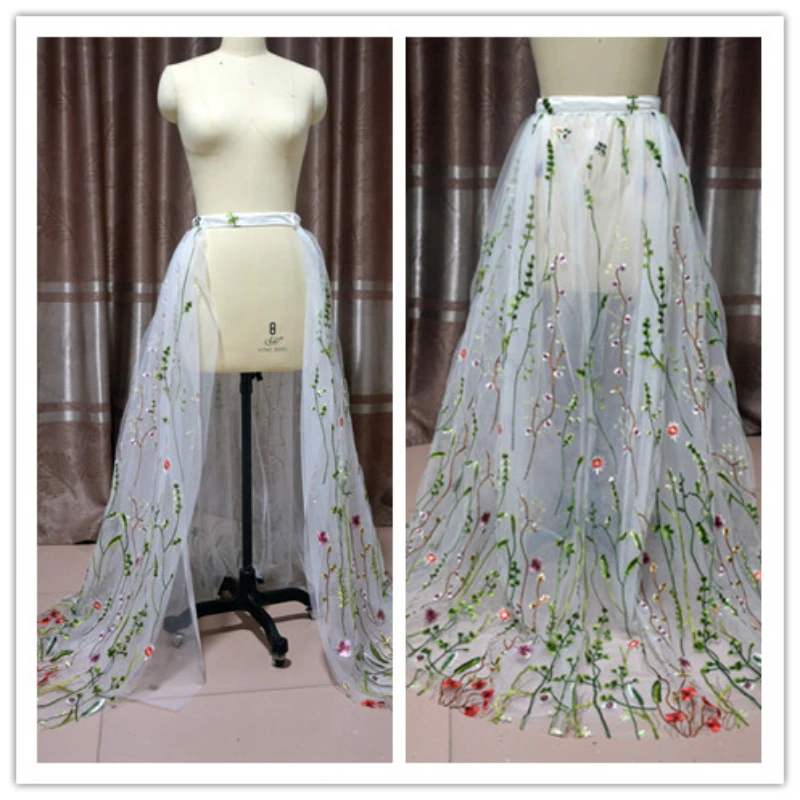 

3 layers tulle skirt flower pattern lace skirt Detachable train detachable skirt custom size bridal skirt