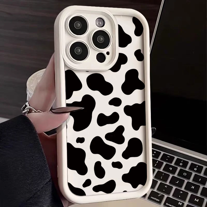 Cow Stripes Square Soft TPU Case For iPhone 15 14 Pro Max 13 12 11 Pro Max 7 8 XR X XS SE 2022 Shockproof Silicone Phone Cover