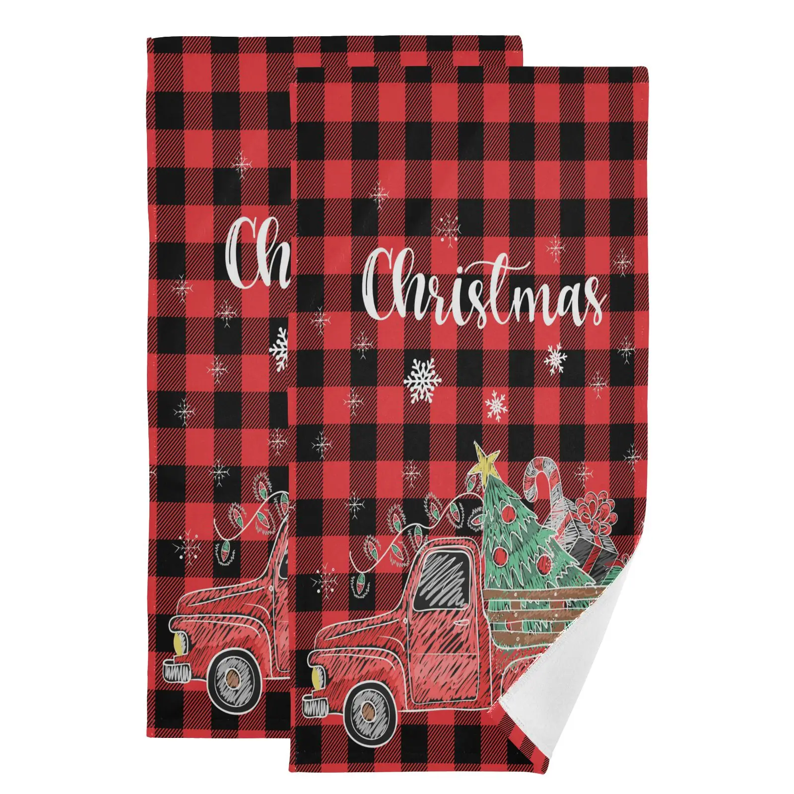 

2pcs Hand Towels Set Merry Christmas Red Truck Bathroom Towels Absorbent Quick-Drying Soft Washcloths Cotton Shower Face Towel