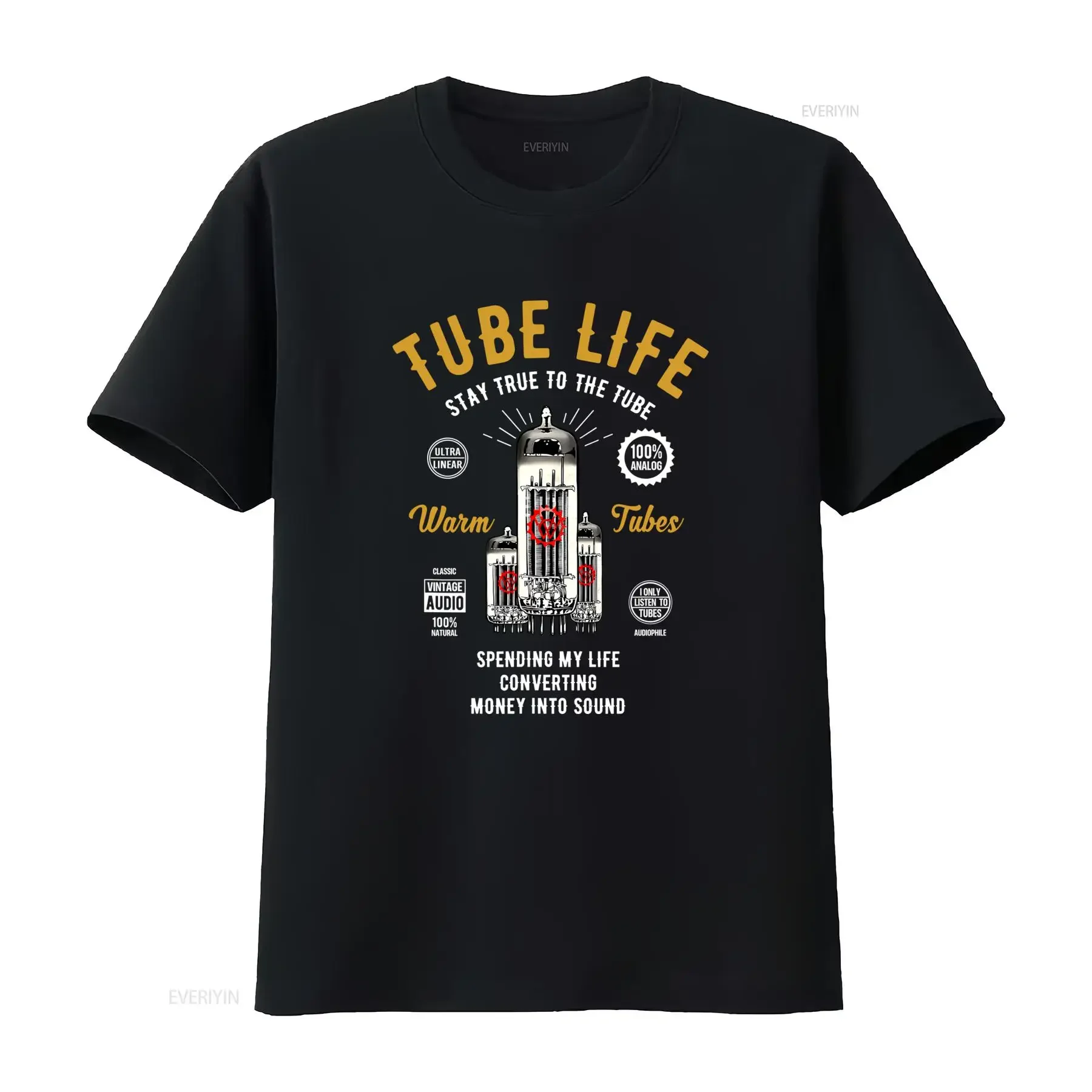 Vintage Retro Tube Life HiFi Audio Vacuum Print T Shirt Casual Music Enthusiast vintage Washed homme Top For Everyday Wear
