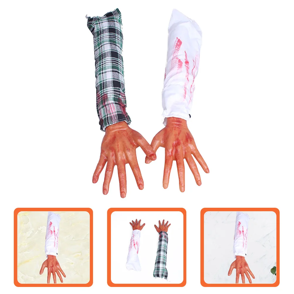 2Pcs Fake Hand Props Realistic Scary Halloween Supplies for Haunted House Party Decorations Trick Prank Accessories