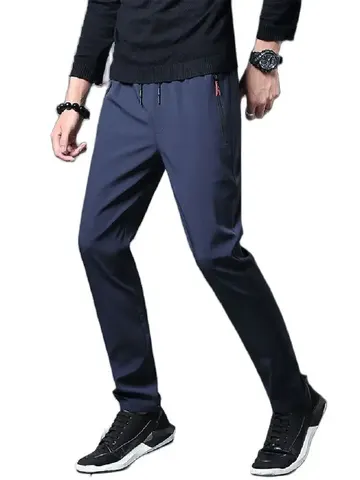 Men's Casual Pants Straight Slim Fit Elastic Waist Jogger Korean Classic Blue Black Gray Male Brand Trousers Plus Size