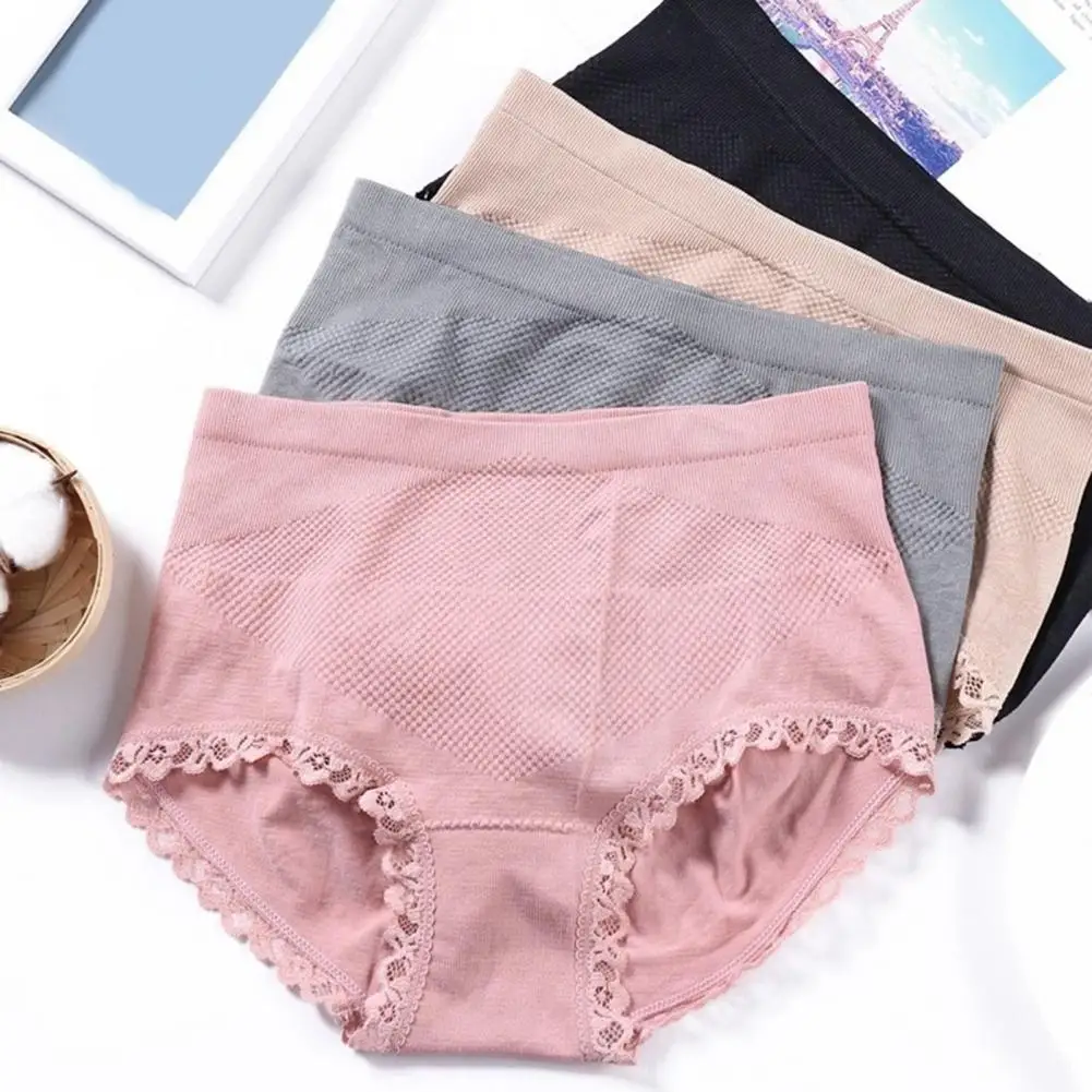 Women Panties Soft High Waisted Women Breathable Seamless Briefs Underwear Lingerie Lace Decor Quick-drying Female Underwear