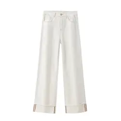 Tangada 2024 Women White Denim Jeans Pants Trousers High Waist Lady Wide Leg Pants 4M063