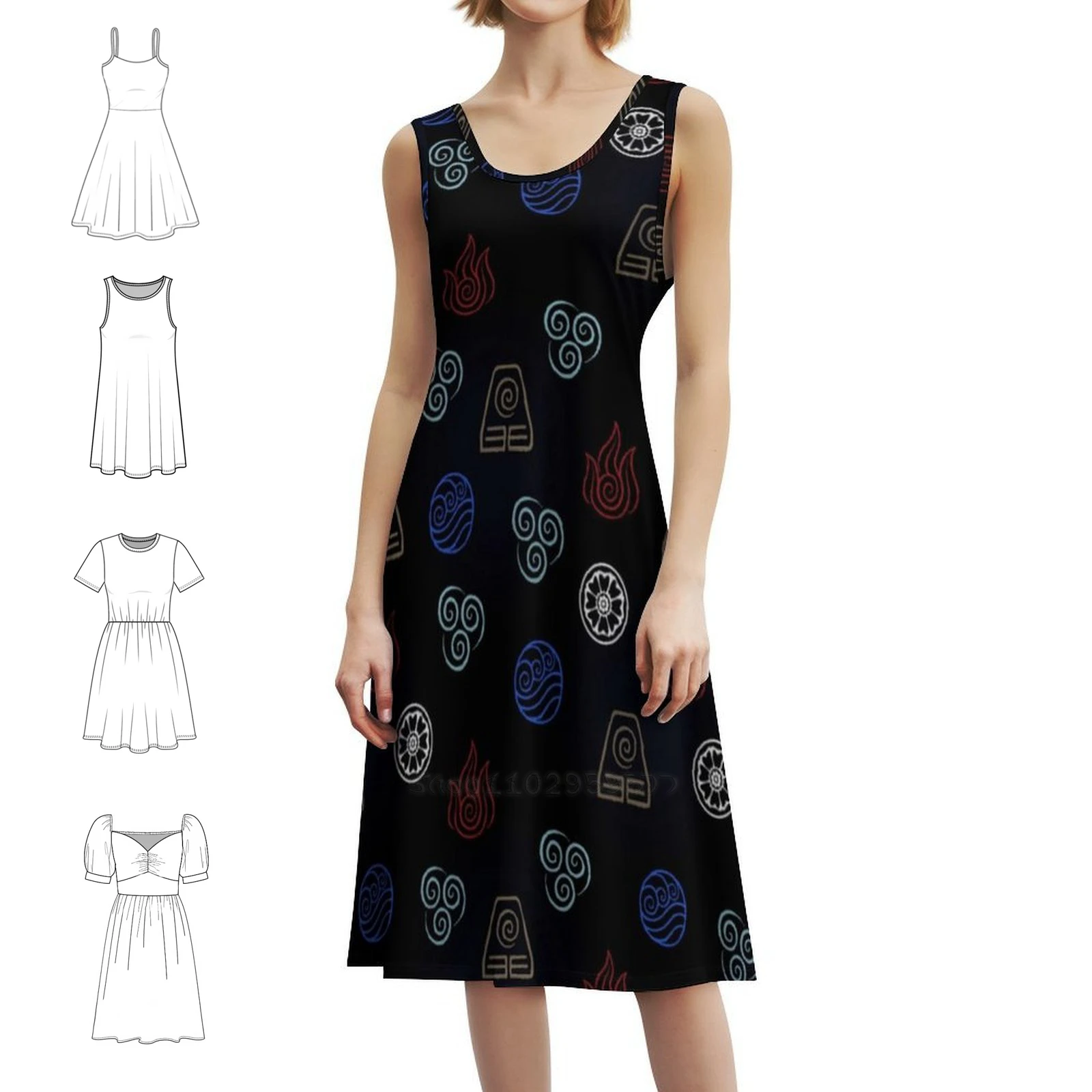 

Женское уличное платье в стиле хип-хоп с рисунком, одежда для вечеринок и клубов с графическим принтом, последний воздух, огонь, земля, вода, воздух, женская одежда