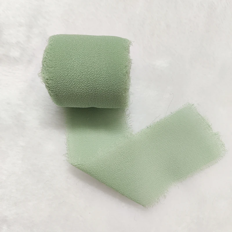 1 Roll Handmade Fringe Chiffon Silk Ribbon Gauze Green Ribbons For Wedding Invitations Gifts Wrapping DIY Decorations