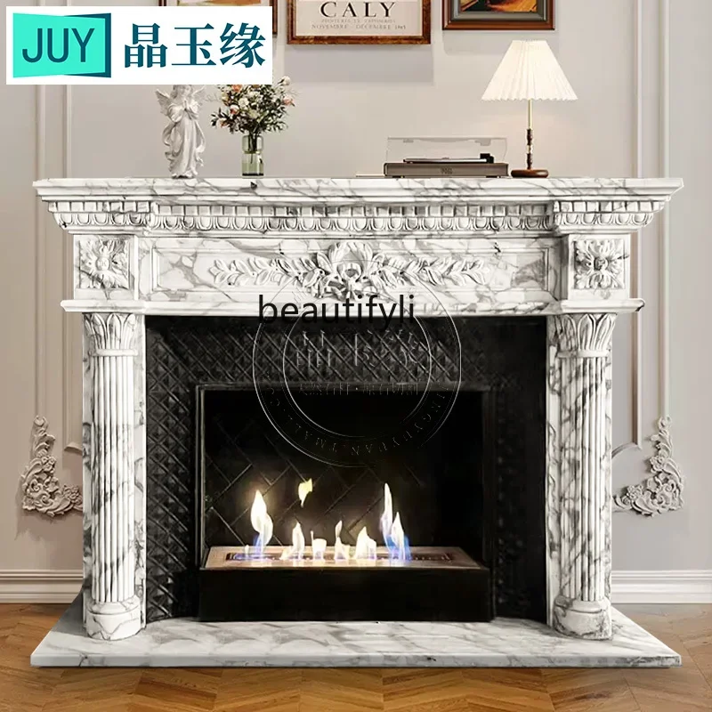 Natural marble fireplace decorative cabinet pattern stone carving large white stone fireplace sculpture