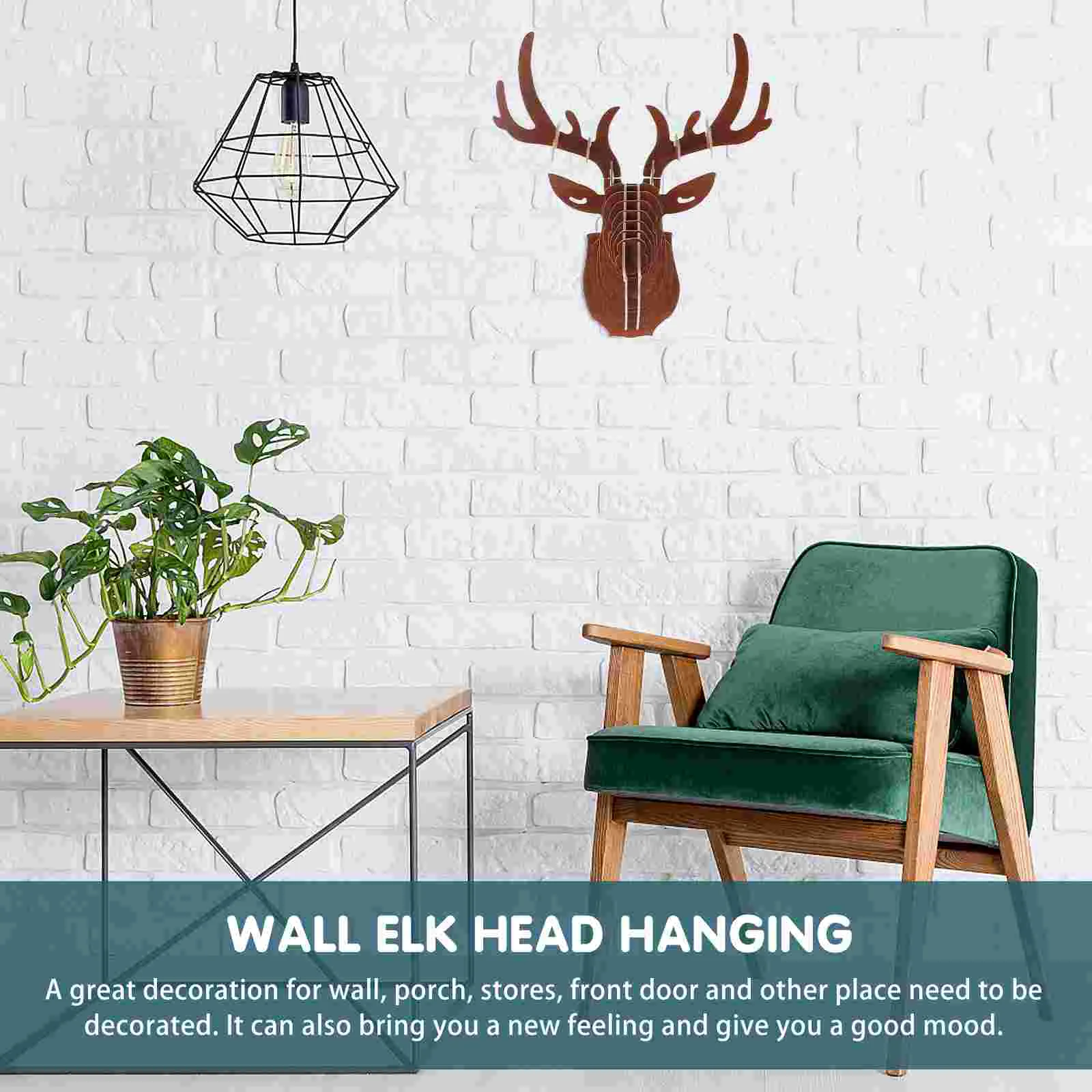 Heavy Deer Bust Wall Mount Reindeer Head Hanging Animal Sculptures Halloween Walnut Office Non Perforated Bathroom Triangle