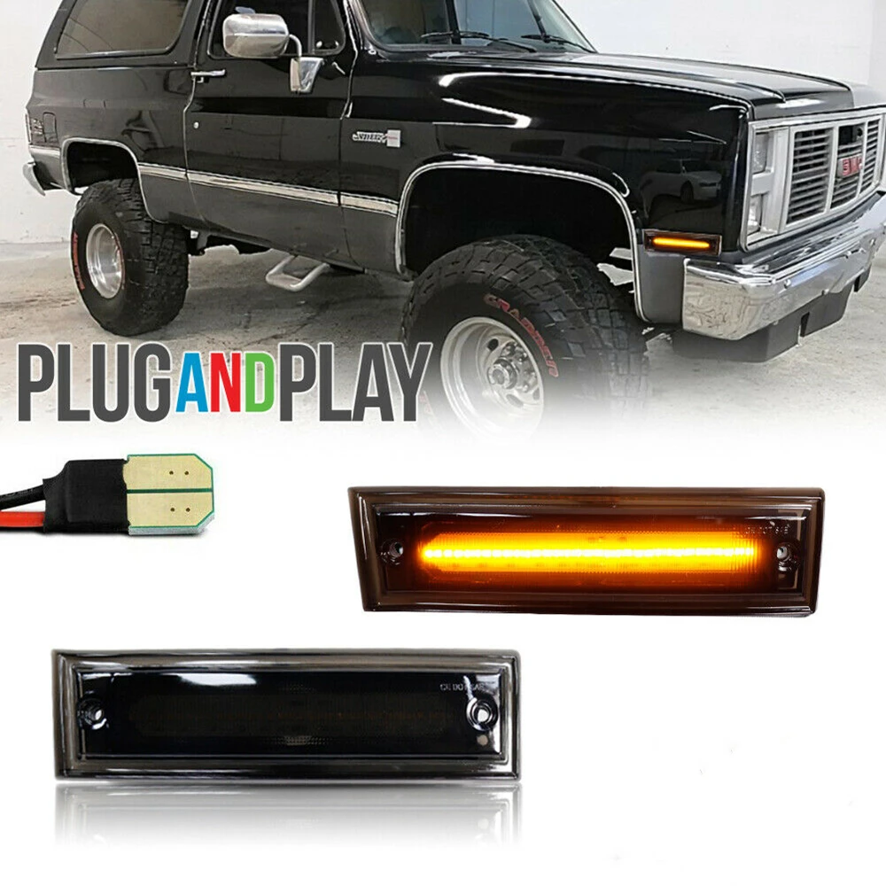 

Smoke Lens Amber LED Front Side Marker Light For 81-91 C10 C20 C30 GMC