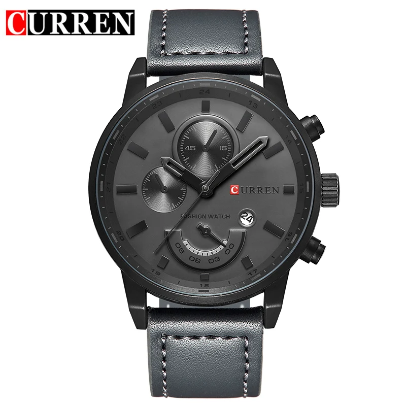 CURREN 8217 Men's Business Sport Quartz Watch Waterproof Casual Multifunctional Leather-Strap Wristwatch