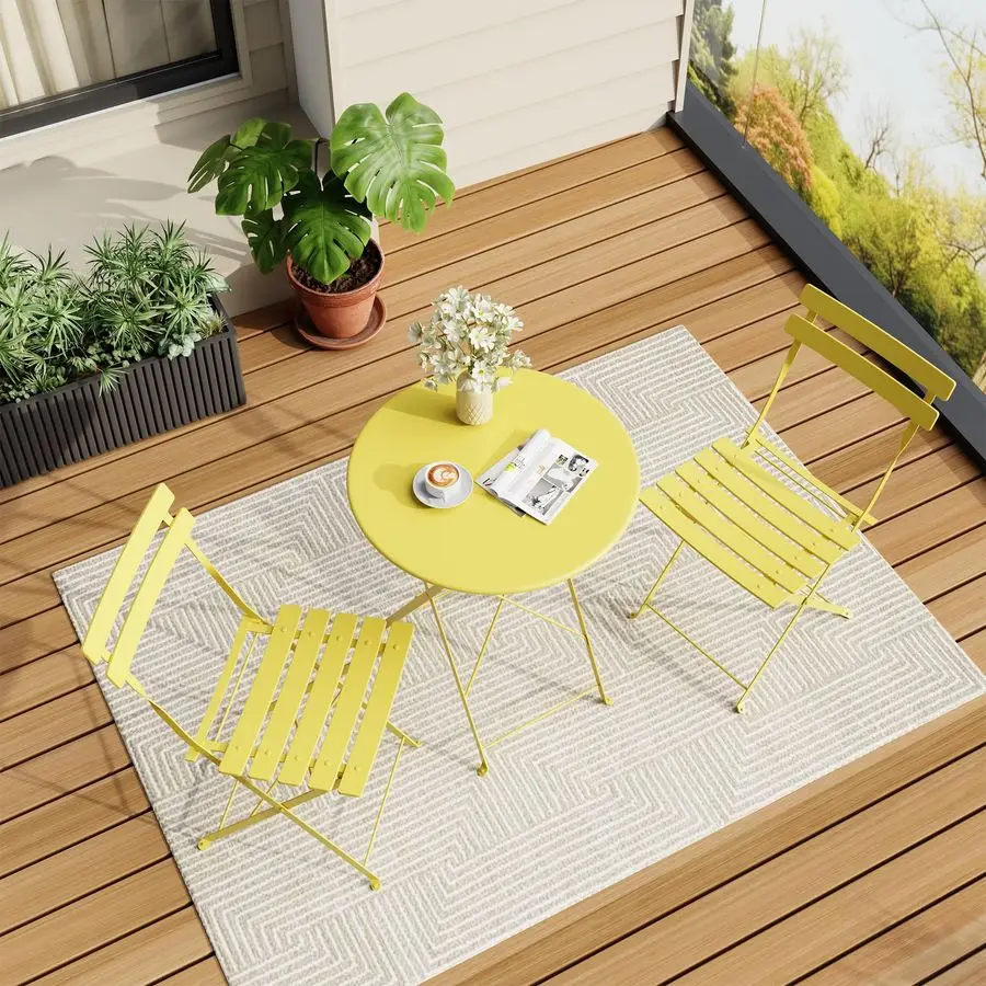 

Table and Chairs Set of 2, 3 Piece Outdoor Indoor Folding Patio Bistro Sets, 2 Chair Patio Furniture Set with Table, Premium Fra