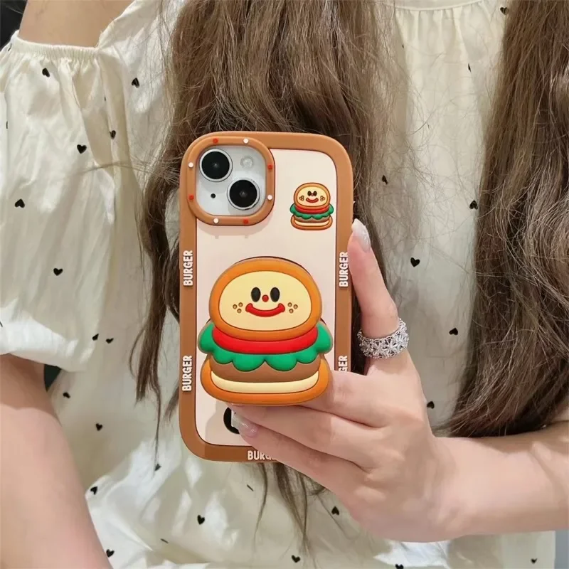 Creative Burger Potato Chip Phone Case, Suitable For iPhone 16 15 14 13 12 11 Pro Max Silicone Phone Protection Case