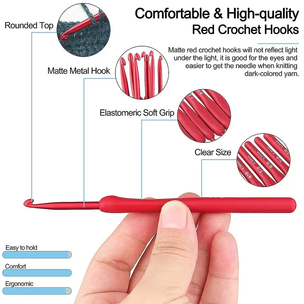 Aluminum Crochet Hooks Handicraft Soft Red Crocheting Hooks Yarn Weave Tool Sweater