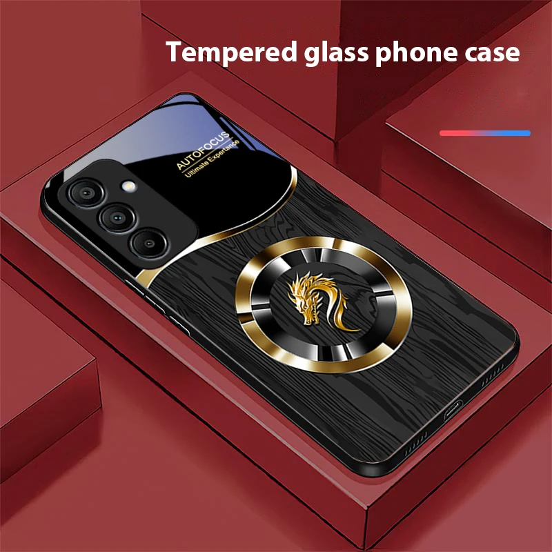 Circle Chinese Loong For Samsung Galaxy A15 5G 54 4G 51 50 24 35 90 71 12 51 53 52S 80 22 34 Black tempered glass phone case