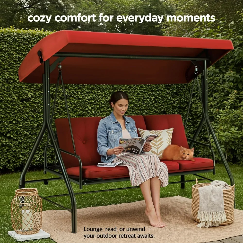 

3-местный уличный навес для качелей на крыльце, трансформируемая кровать-планер, толстые съемные подушки и подушки, патио, комфорт для взрослых