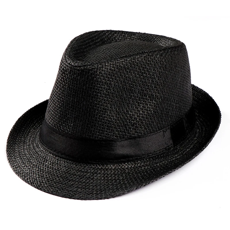 Hot Sale Unisex Fedora Trilby Hat Wide Brim Straw Cap Beach Sun Gentleman Adult Summer Outdoor Vacation Breathable Fashion