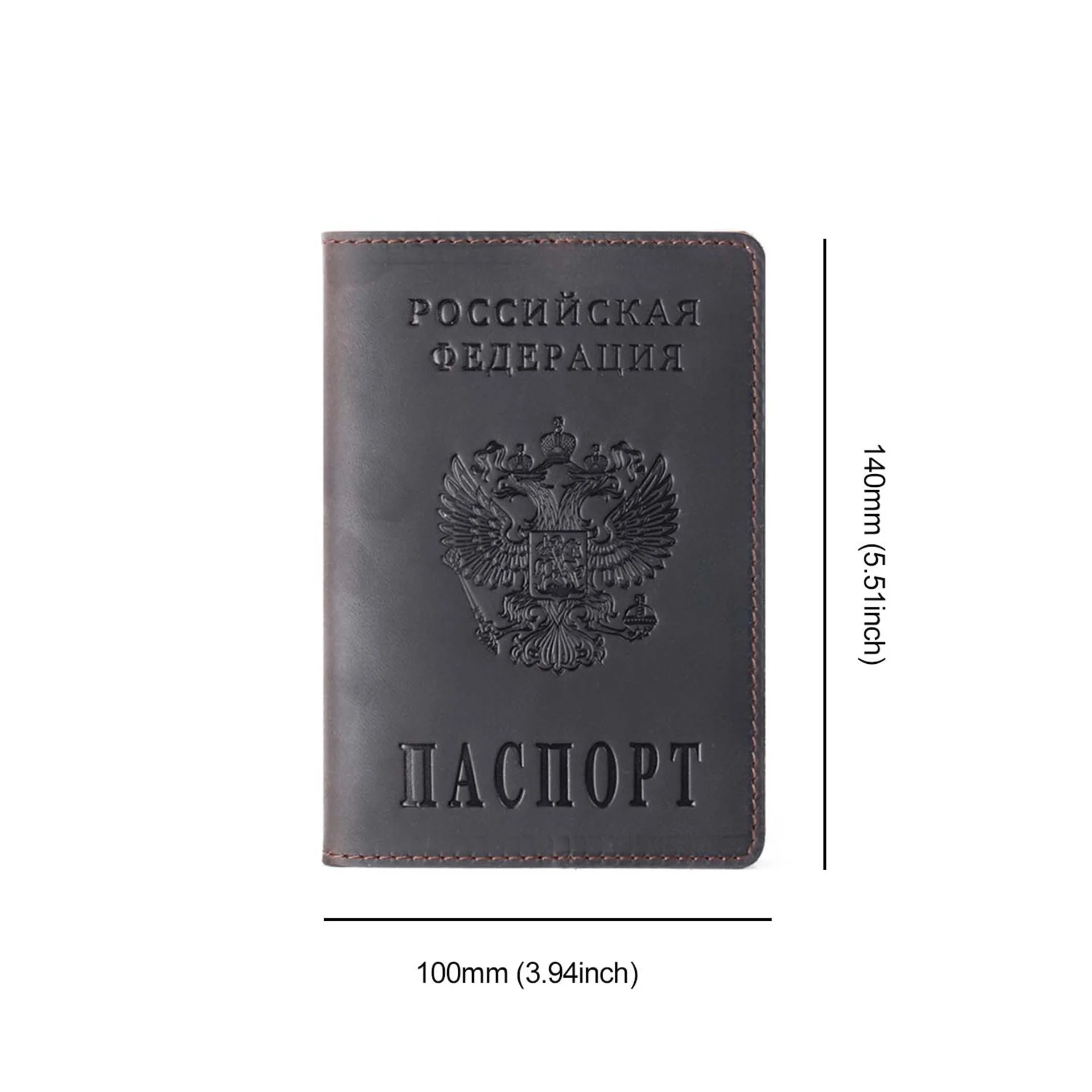 Couverture de passeport en cuir véritable pour la fédération de russie, porte-cartes en cuir de cheval fou, étui de passeport d'affaires bilatéral