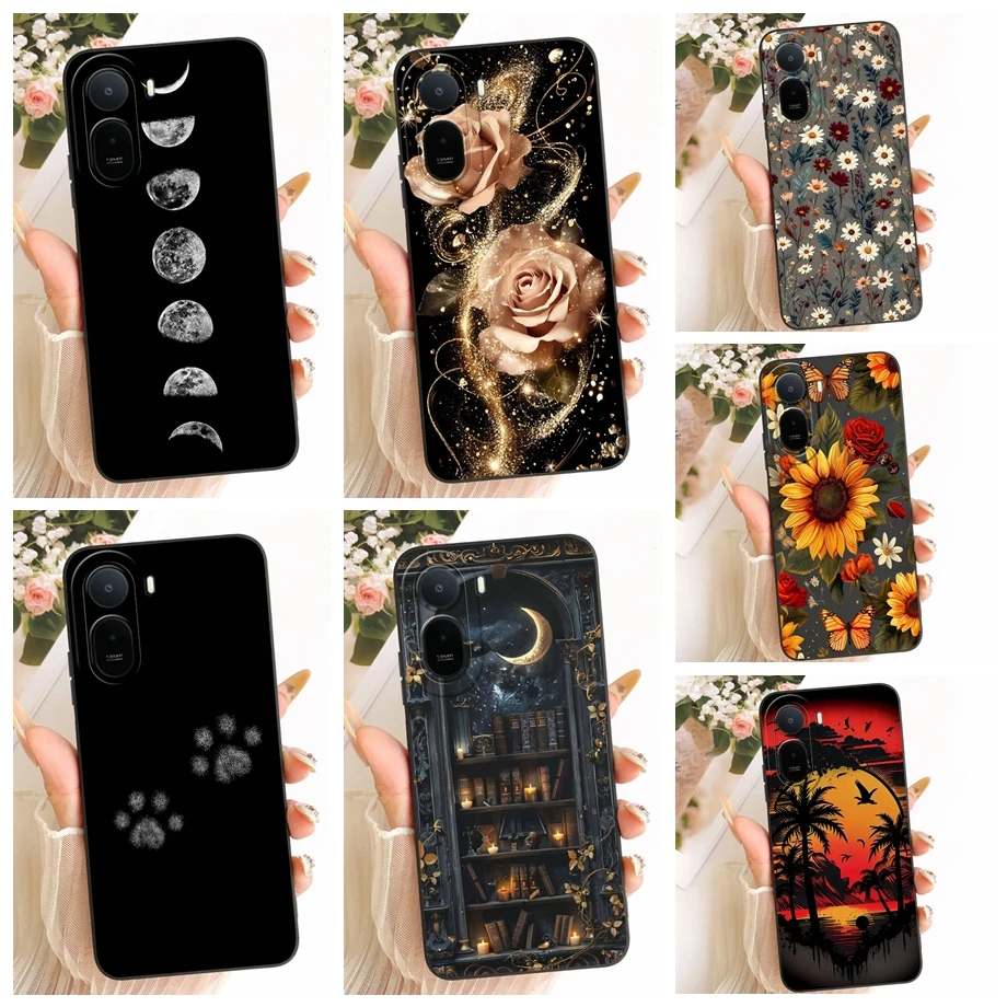 Für Xiaomi Redmi A7 Pro Poco C85X Handyhülle Blumenmuster Ästhetisches Mondnacht-Schleifenmuster Funda Weiche Matte Silikon-Rückabdeckung