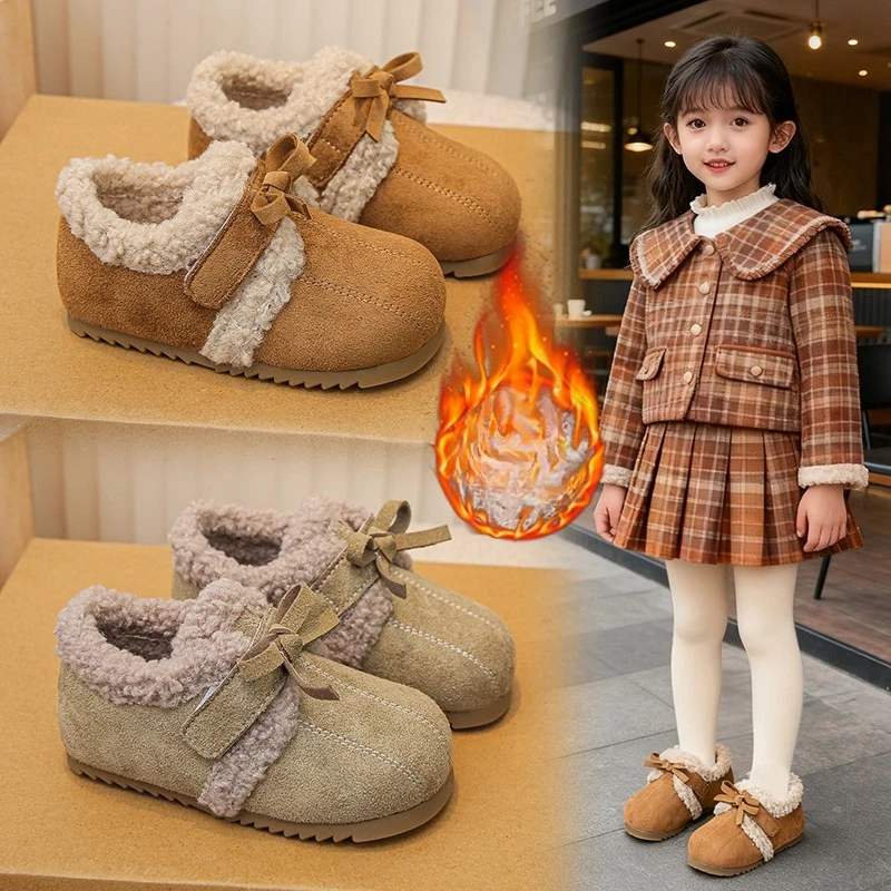 

Girls Fashion Cotton Shoes 1-12 Years Old Khaki Padded Thickened Children's Fur Shoes Camel Soft Non-slip Kids Baby Short Boots