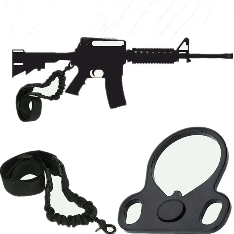 Tactical End Plate Sling Adapter Ambidextrous Loop One Sling Mount +Nylon Adjustable Black Gun Strap