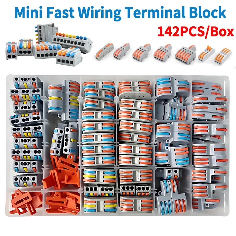 

142PCS/Box Boxed Wire Connector Electric Cable Led Strip Connectors Mini Cage Spring Universal Compact Quick Wiring Conductor