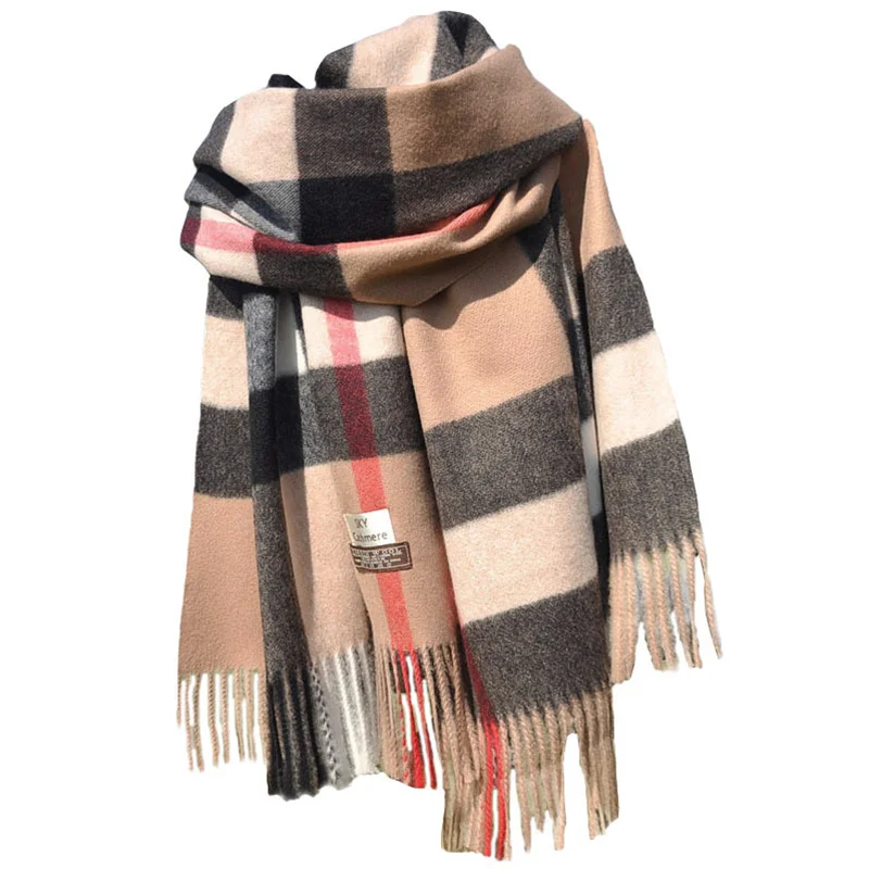 2024 Pamwallymensa Women\'s Scarf Winter Luxury Brand Tippet Scarves for Ladies Plaid Shawls Warm British Style Thicken Man