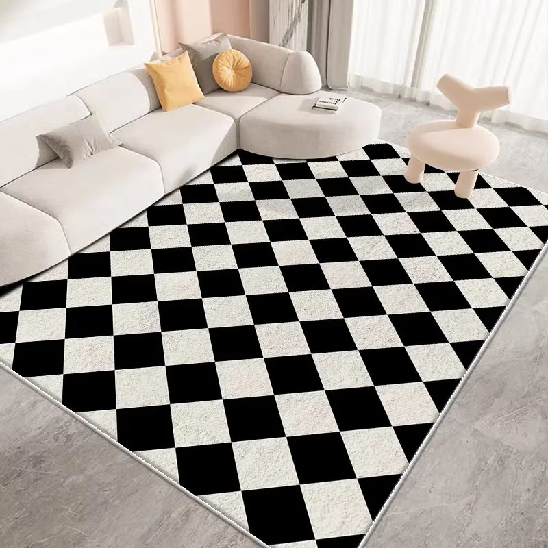 Modern Carpets for Living Room Black and White Checkerboard Carpet Lounge Sofa Area Rug Soft Anti-slip Bedroom Decor Floor Mat