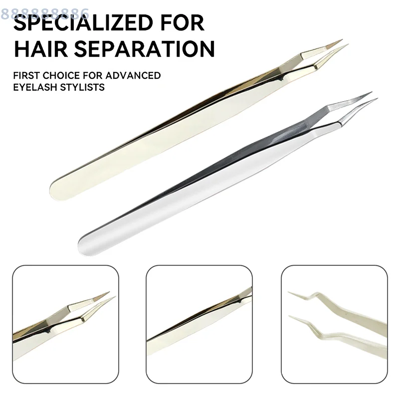 Anti-Slip Stainless Steel Lash Extension Tweezers Curved Tip Straight High Precision for Nail Art Makeup Beauty Tools