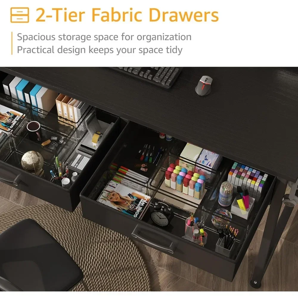 Computer desk with fabric drawers, small game desk with 2 drawers, study desk, writing desk, PC desk