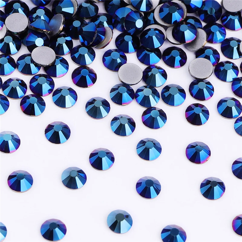 

SS3-SS30 Mineral Blue Glass Flatback Rhinestone Glitter Round Silver Bottom Glue On Crystal Diamond for Nail Art Accessories