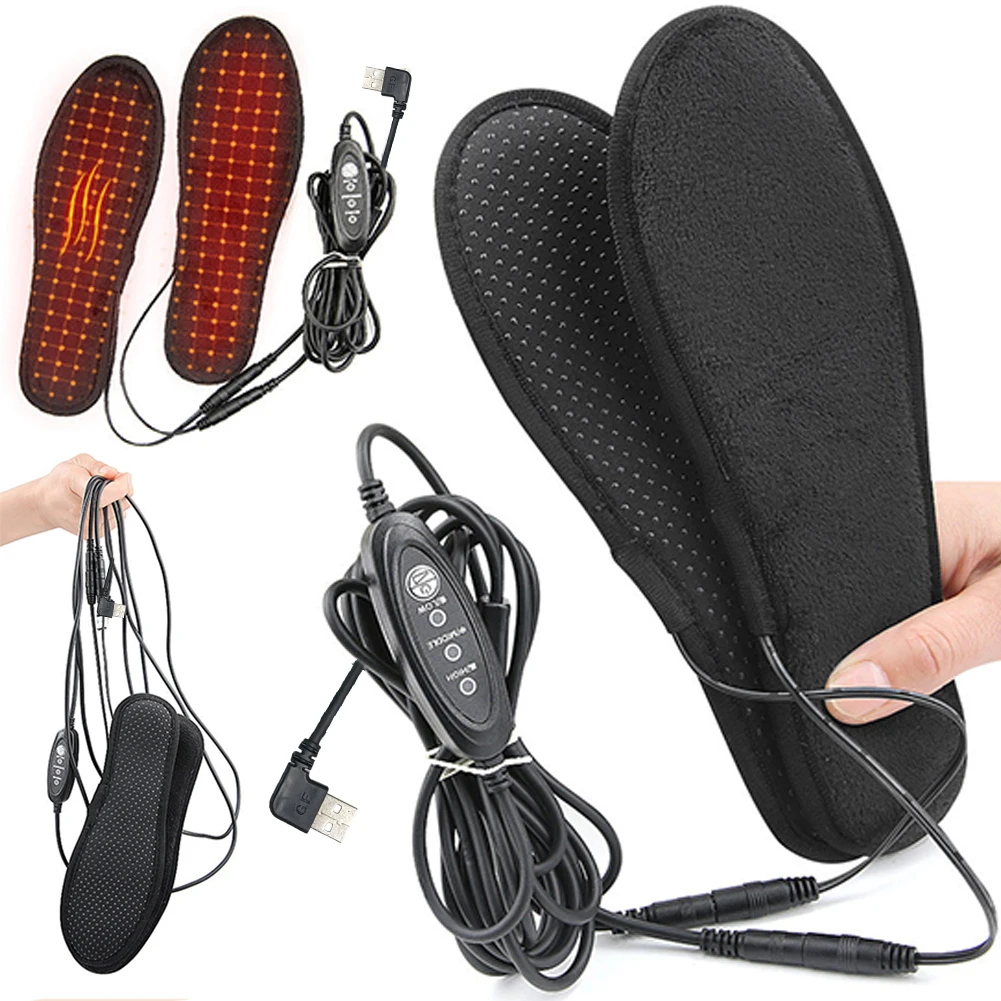 Unisex Electric Foot Warmer USB Rechargeable Heated Shoe Insoles Adjustable Temperature Electric Heated Shoe Pad for Camping Ski