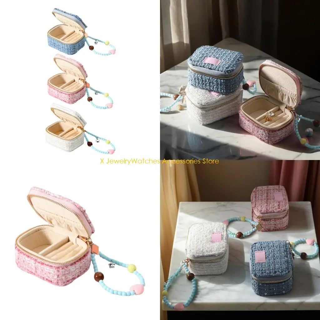 

31KD Travel Friendly Jewelry Organizers Elegant Jewelry Storage Case Crafted from Sustainable Burlap Fabric for Women