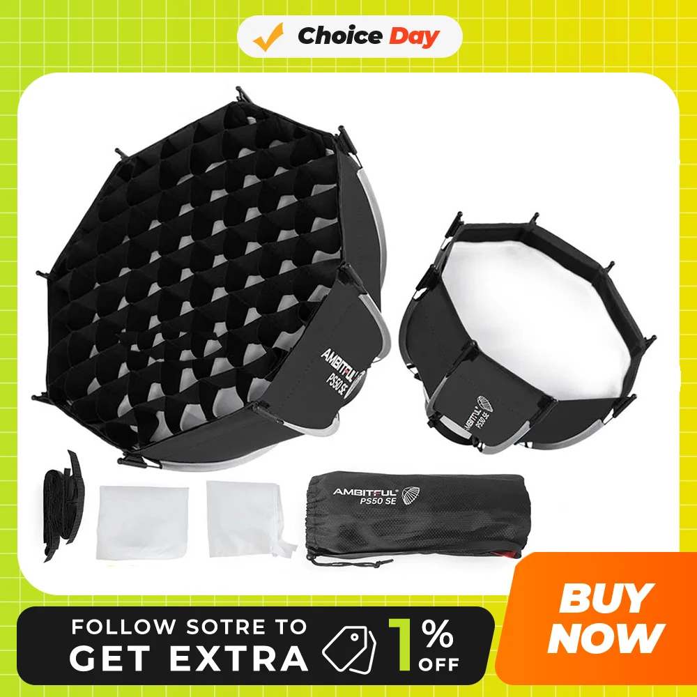 AMBITFUL PS30/PS50 SE 30cm 55cm mini Quickly Release Bowens Mount Octagon Softbox + Honeycomb Grid Outdoor SoftBox for LED Flash