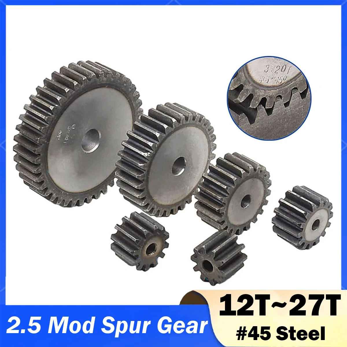 1Pcs Spur Gear Module 2.5 Pinion Gears #45 Steel 12/13/14/15/16/17/18/19/20/21/22/23/24/25/26/27T Metal Spur Transmission