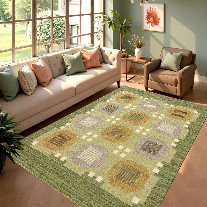 Morandi Geometric Border Rug Modern Minimalist Non-Slip Carpet Soft Scandinavian Living Room Rug Boho Home Decor for Bedroom