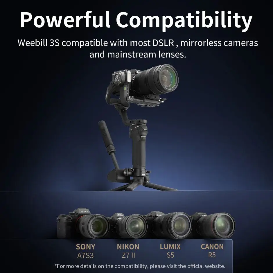 ZHIYUN Weebill 3S 3 S Camera Stabilizer 3-Axis Handheld Gimbal PD Fast Charge Quick Release for DSLR Cameras for Sony Canon