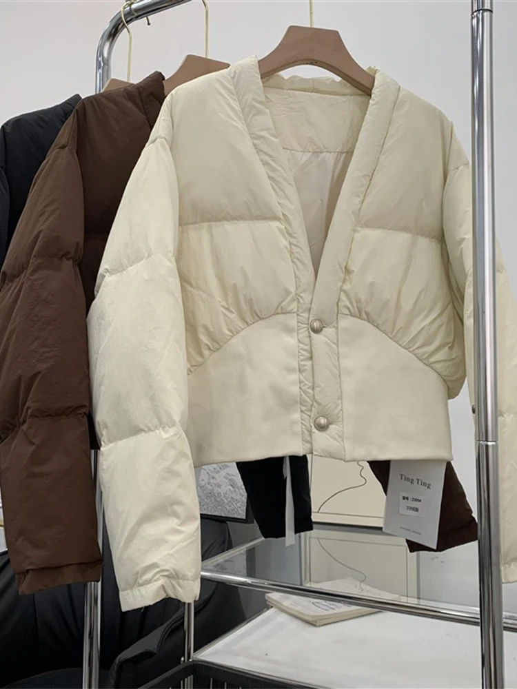 Parkas blancas para mujer, chaqueta gruesa y cálida acolchada, abrigo Vintage coreano de manga larga, ropa de calle de los años 2000, invierno 2024