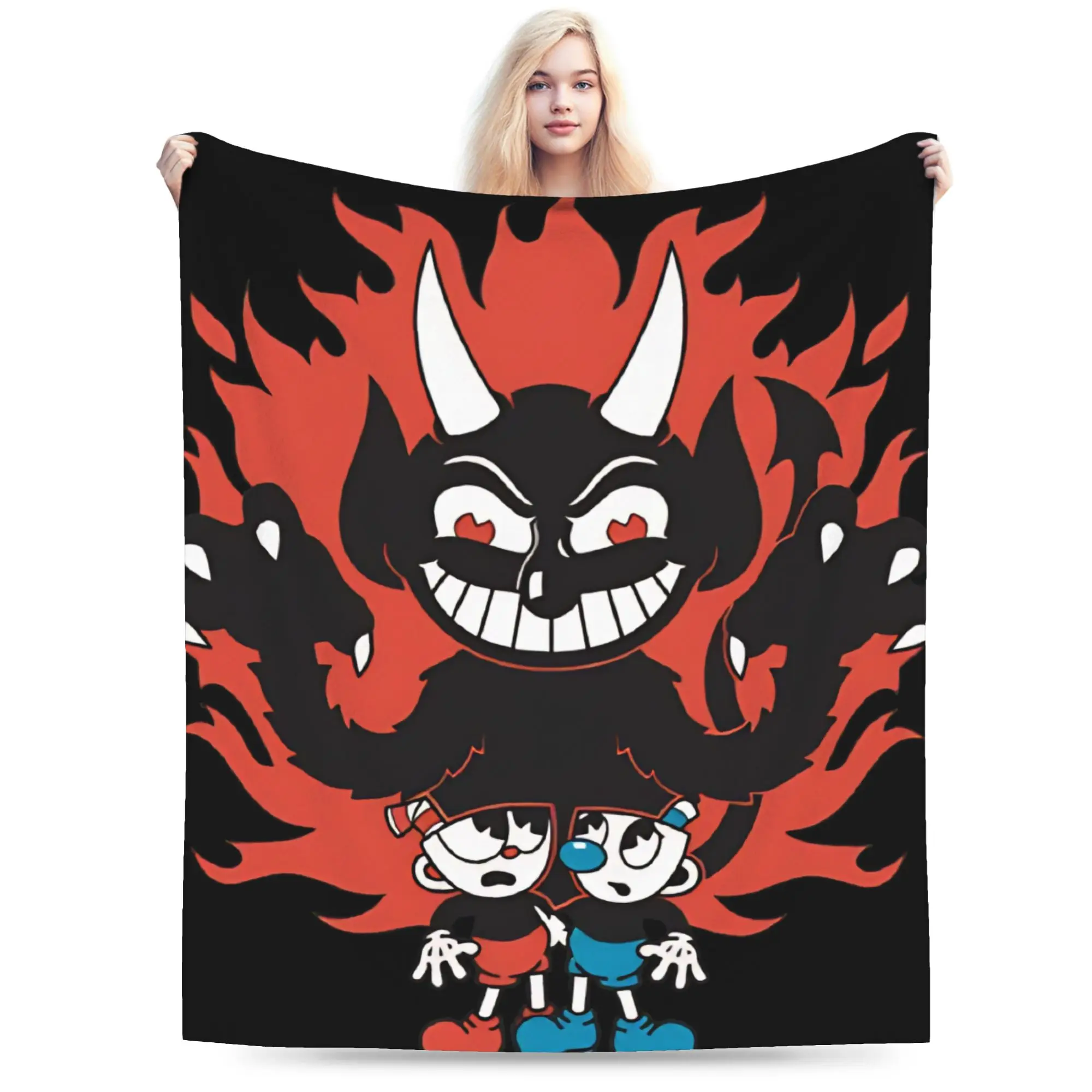 Stylish Cuphead and Mugman cup mug Blanket Super Soft Flannel  Cozy Throw Blanket Machine Washable