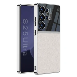 Luxury PU Leather Hard PC Electroplated Frame Phone Cover for Samsung Galaxy S25 S24 Ultra Case