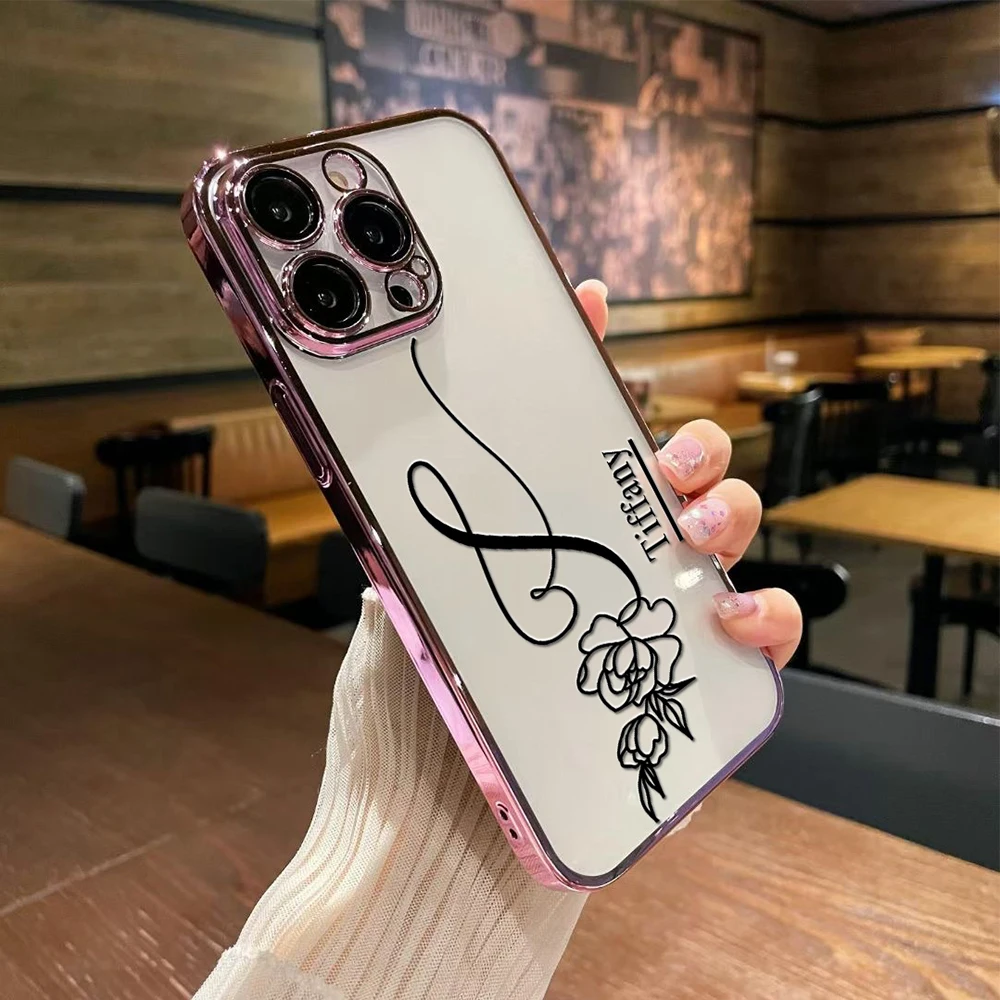 Kişiselleştirilmiş Özelleştirilmiş İsim Lüks Kılıf iPhone 16 15 14 13 12 11 Pro Max Yumuşak Şeffaf Kaplama Hediye Kapak 15 16 Artı