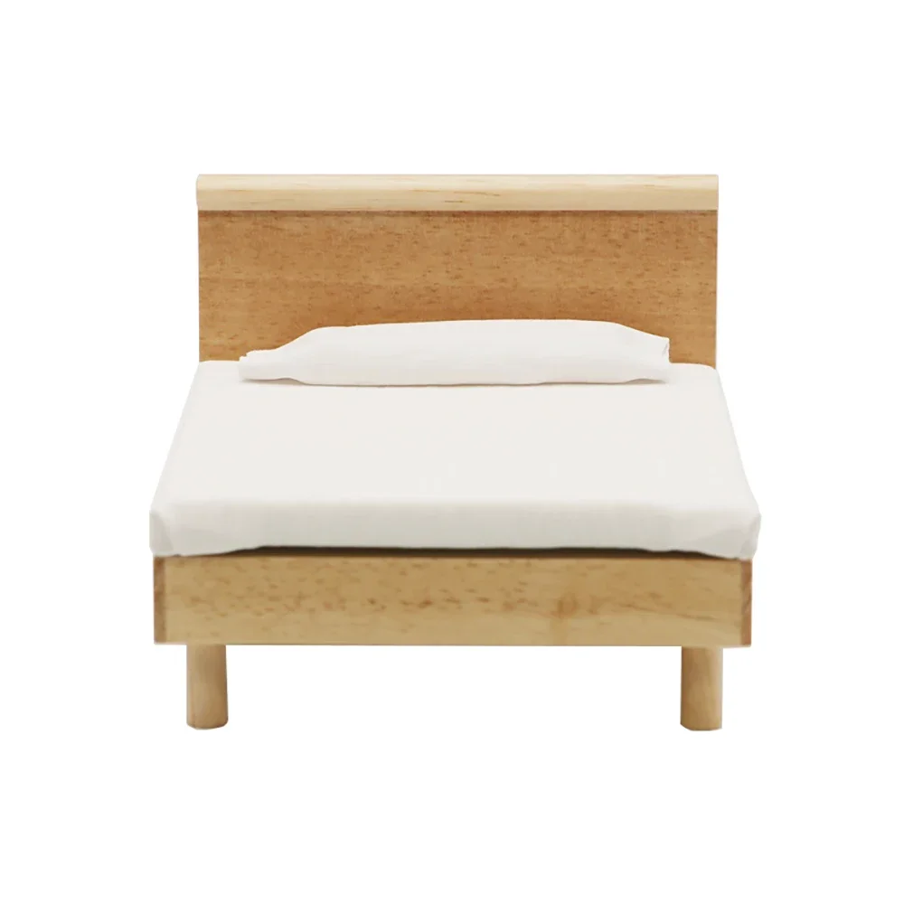 1/12 Dollhouse Miniature ไม้โมเดิร์นเตียงคู่มินิเฟอร์นิเจอร์ของเล่นสําหรับตุ๊กตาอุปกรณ์ House ตกแต่ง ob11 bjd