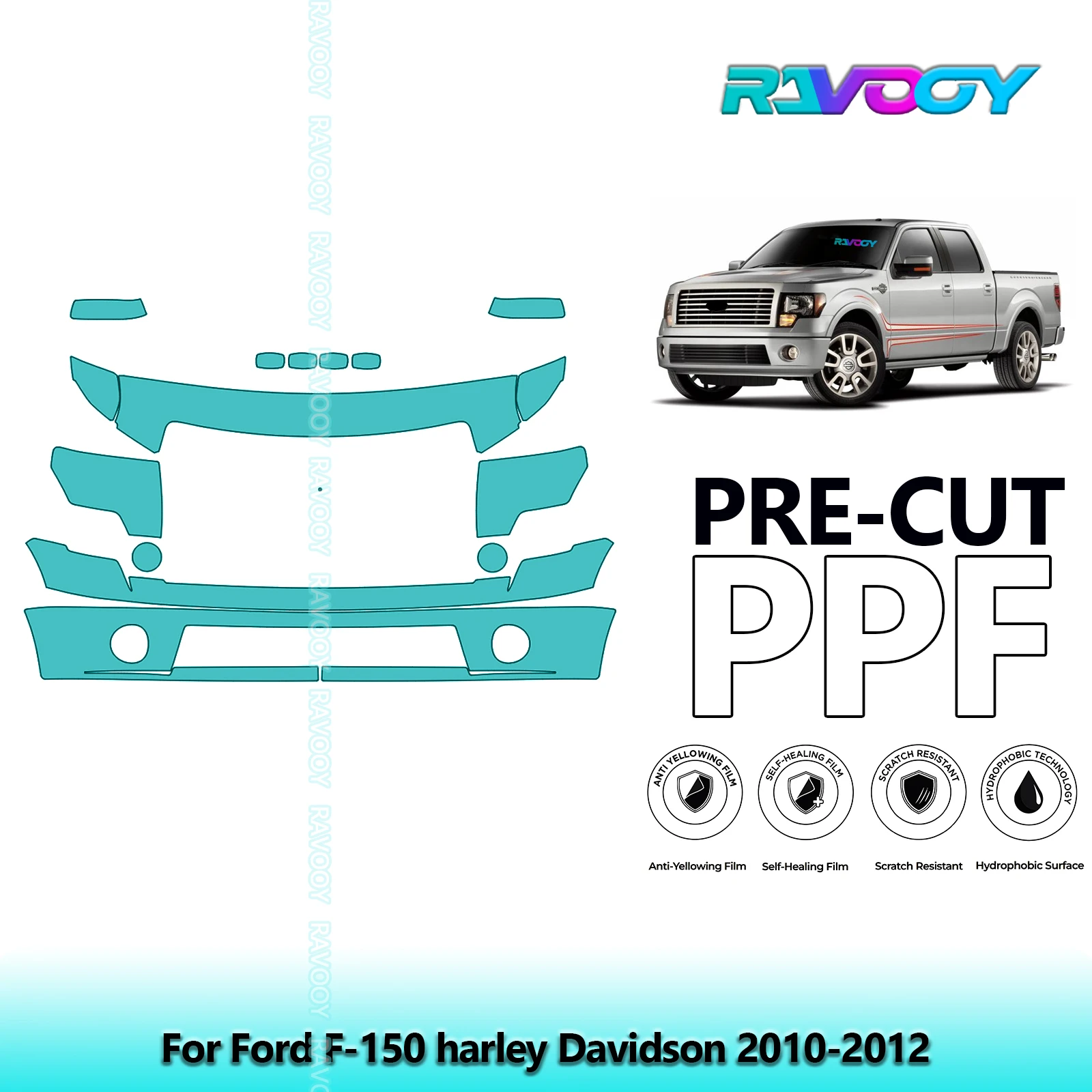 For Ford F-150 harley Davidson 2010-2012 Partial Front 8.5Mil Pre-Cut Paint Protection Film PPF Stone Chip Kit Clear/Matte/Black