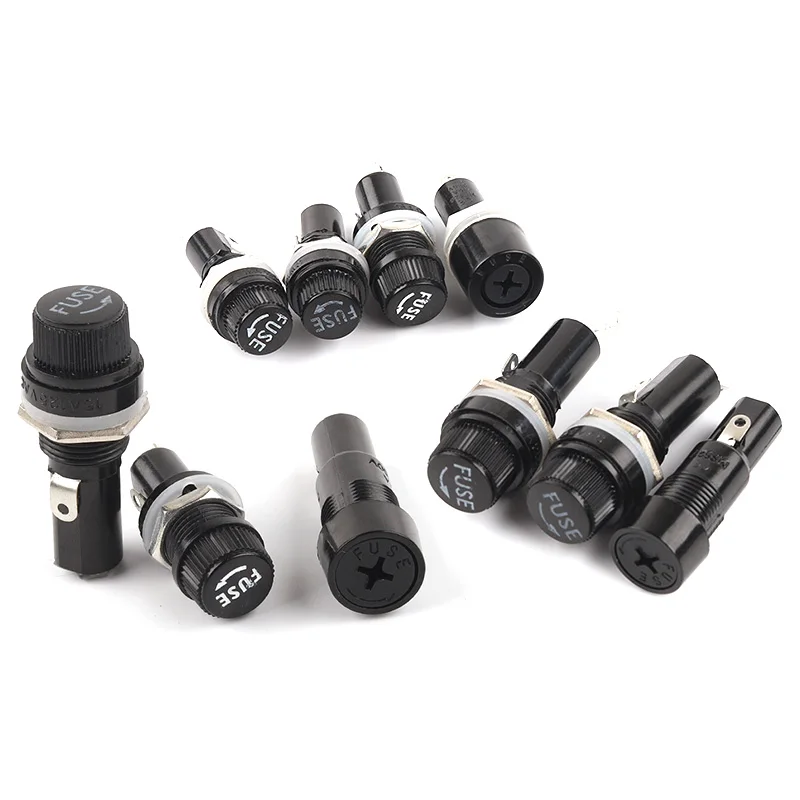 

5/10PCS holders Thread / Cross Black Bakelite Insurance 250V AC Tube Socket Panel Mount Fuse Socket Copper 5×20mm 6×30mm Fuse