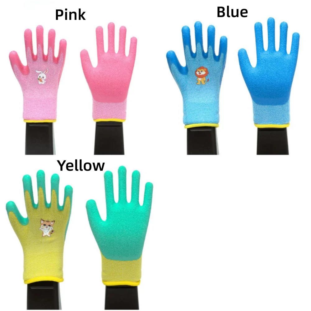 Multi-purpose Work Gloves Cartoon Animal Pink Blue Yellow Latex Coated Gloves Wear Resistant Thickening Protective Mittens