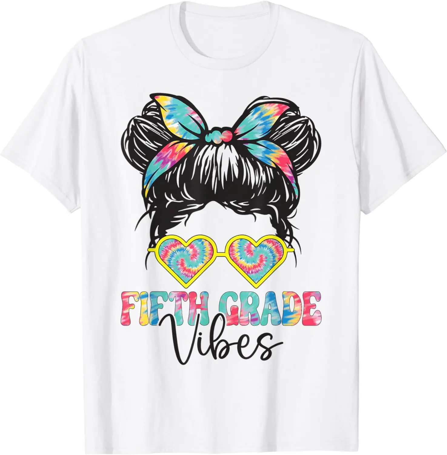 5th Grade Vibes Messy Hair Bun Girl Back To School First Day T-Shirt  Women Clothing  Vintage  Tops  Ropa De Mujer