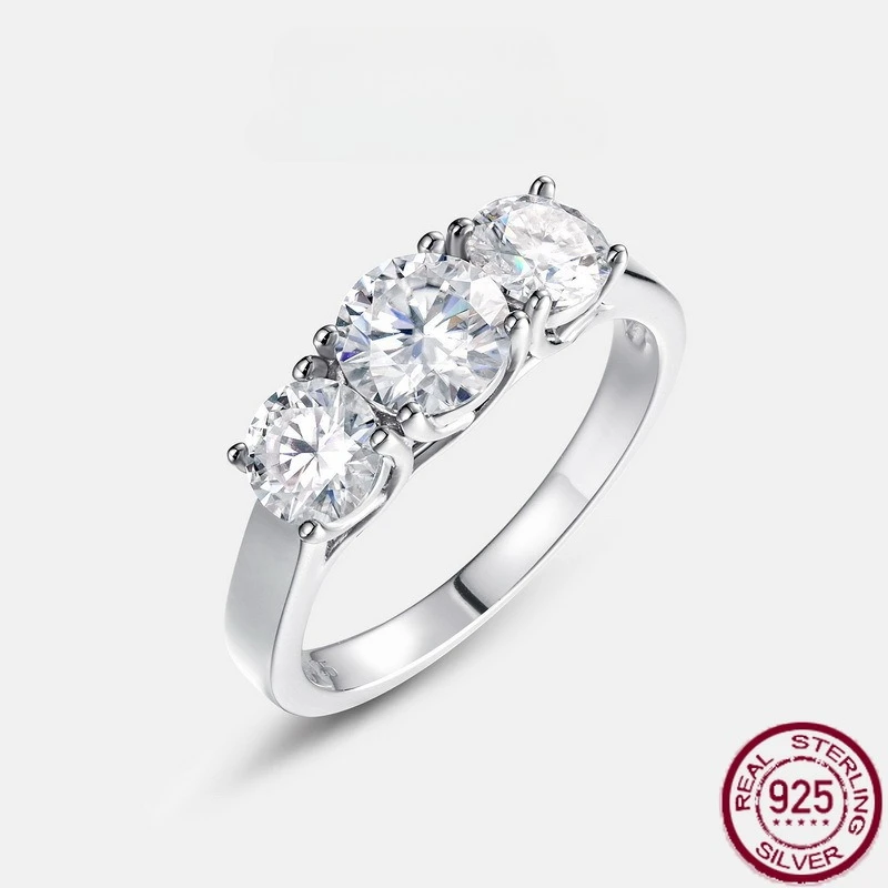 

New S925 Pure Silver Mosang Inlaid Three Diamond Mosang European and American Fashion Set Wedding Jewelry