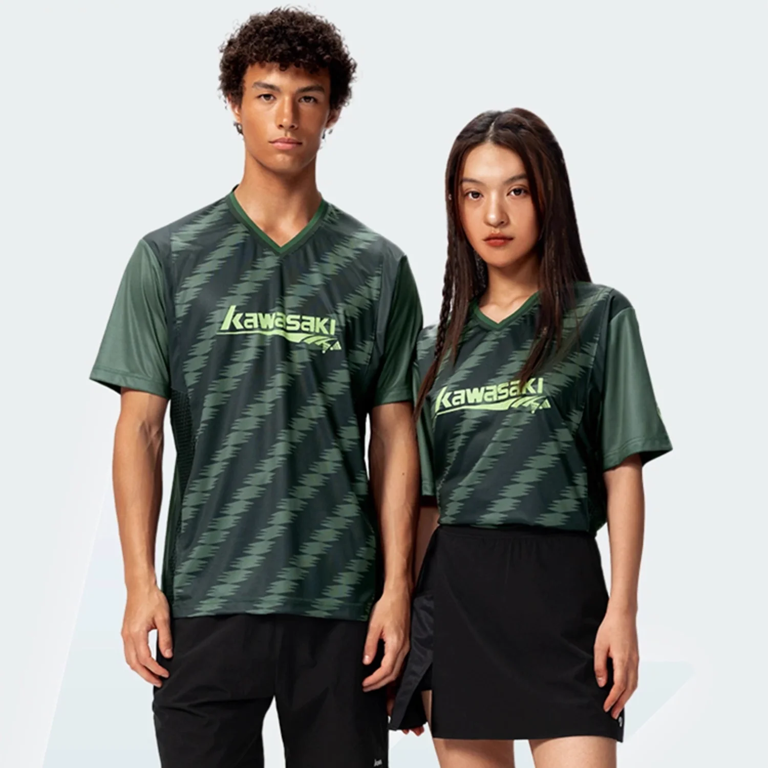 

Kawasaki 2025 New Badminton jersey Men And Women Summer Quick-drying Breathable Casual And Loose Striped Short-sleeved T-shirts